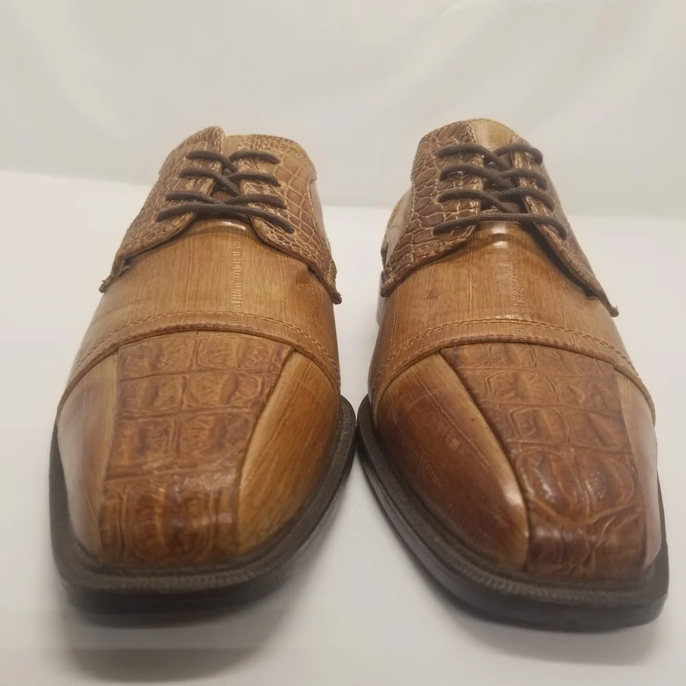 Antonio Cerrelli Elite 6436 Mens Size 8.5 Tan Faux Leather Croc Print Oxford